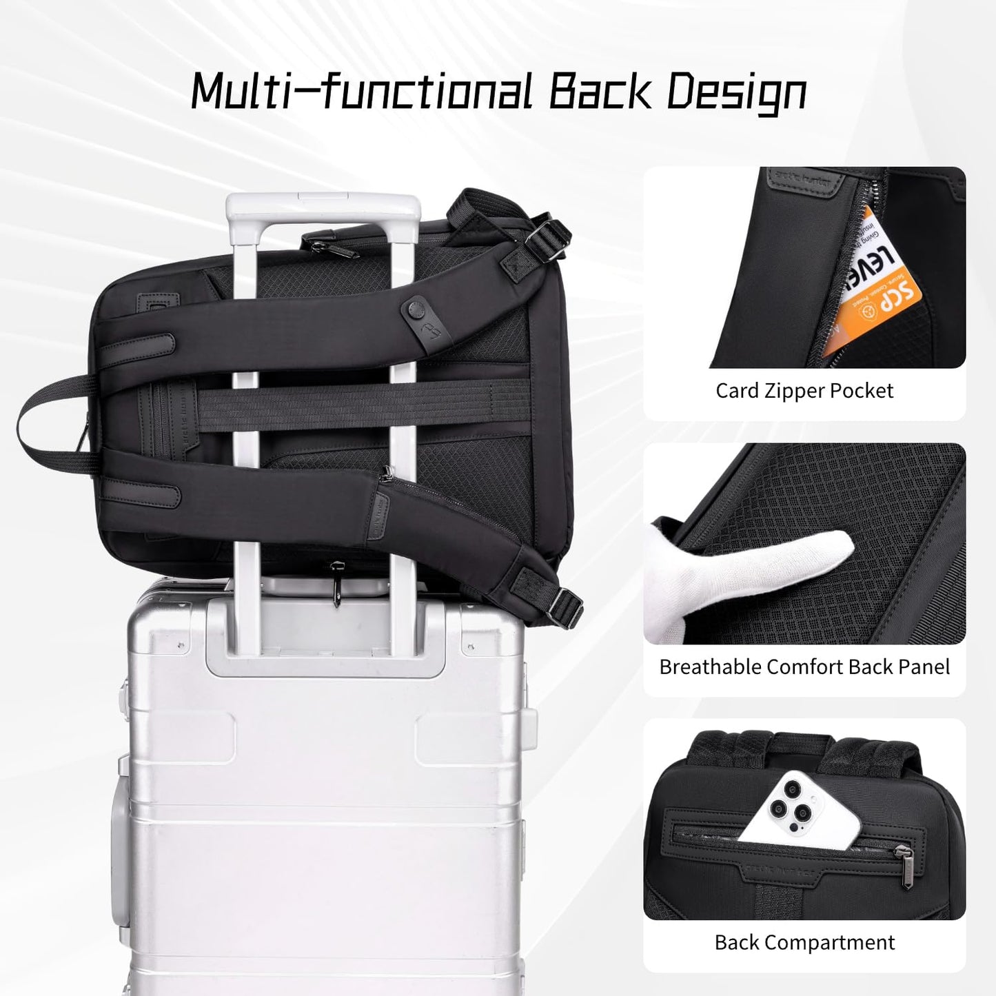Arctic Hunter Slim Laptop Backpack for Men Women 16L Nylon Water Repellent Lightweight Multiple Pockets Daily Backpack with Metal Buckle for Daily Office College (Black)