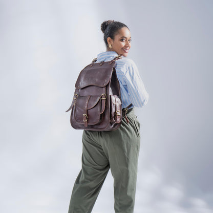 Handmade World Vintage Full Grain 21 Inch Leather Laptop LARGE Backpack Casual Bookbag Daypack Travel Rucksack (Brown)