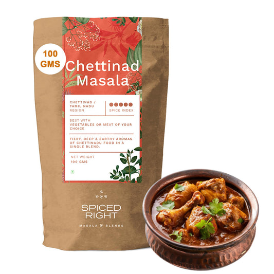 Spiced Right Chettinad Masala (100 Gm) with Natural Ingredients | No Preservative or Artificial Colours | Enriched with Red Chilli, Kapok Buds, Star Anise, Black Peppercorn, Coriander Seed