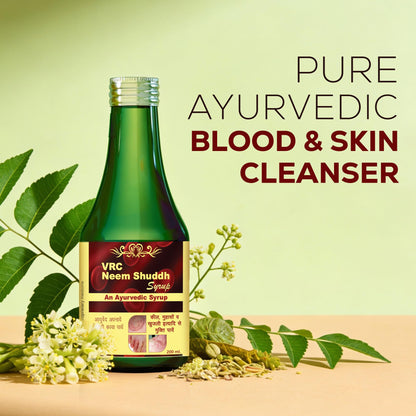 VRC Healthcare Neem Shuddh Syrup 200ml | Helps With Acne, Pimples, Itching Skin | Purifies Blood & Improves Circulation | Controls Body Heat, Immune & Daily Wellness Support | 100% Ayurvedic