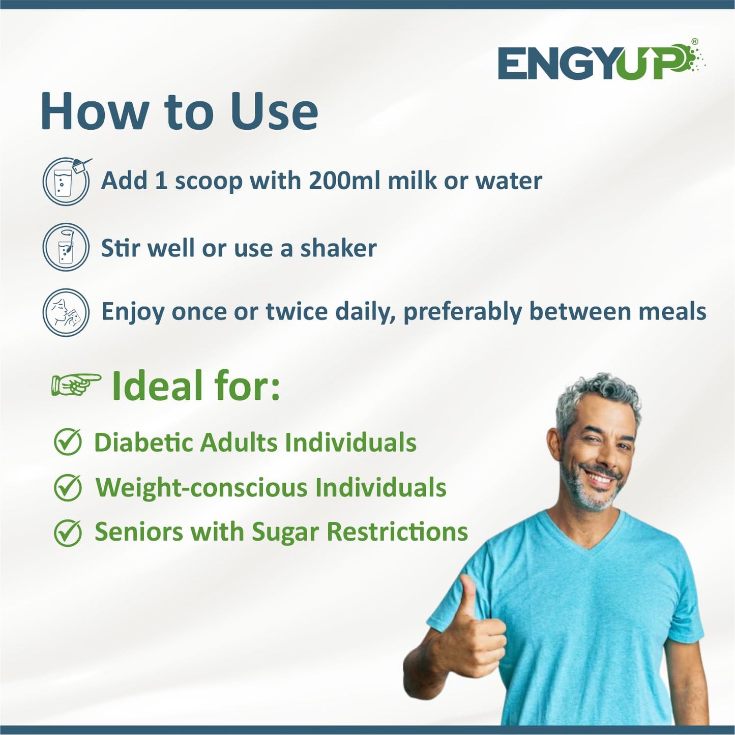 ENGYUP Diabetes Care Powder – Triple Blend Protein with Low GI & Zero Added Sugar, Vanilla Flavor, 400g
