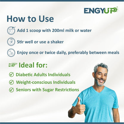 ENGYUP Diabetes Care Powder – Triple Blend Protein with Low GI & Zero Added Sugar, Vanilla Flavor, 400g