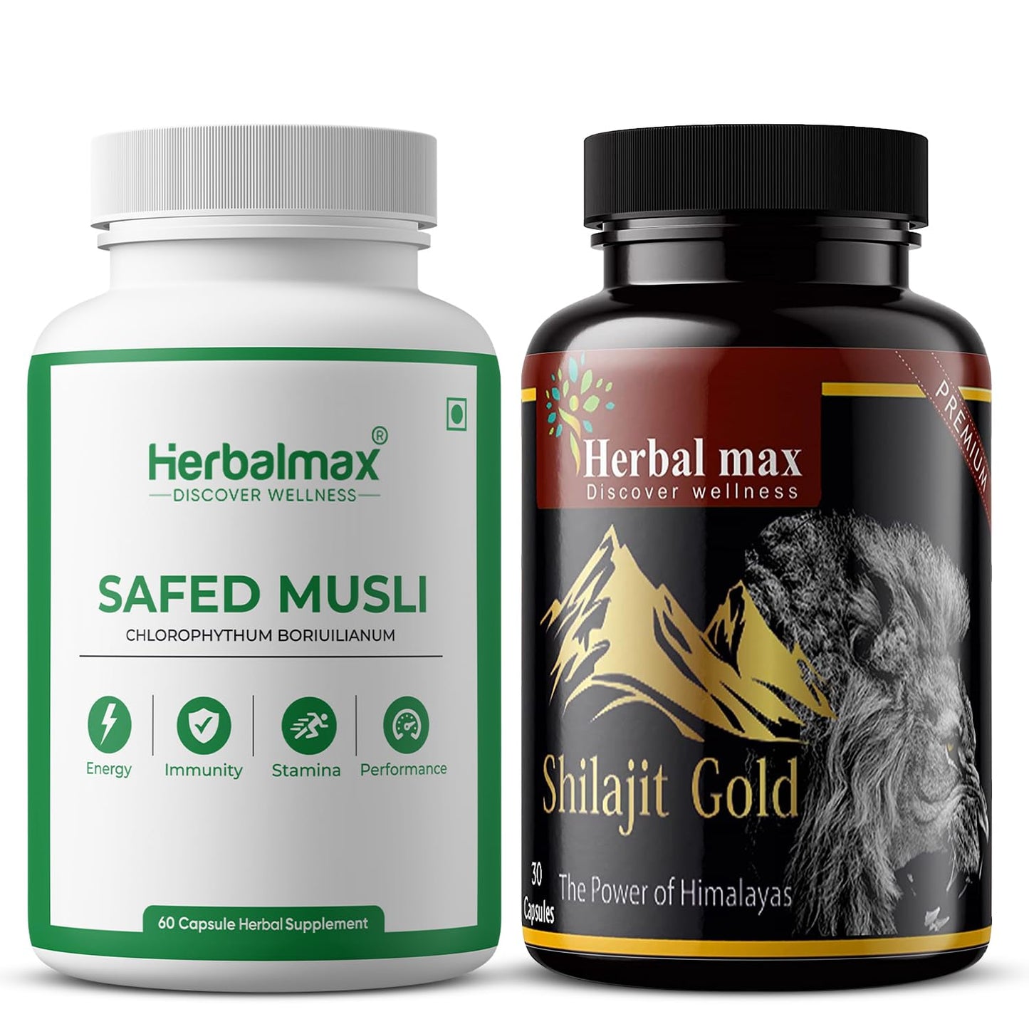 Herbalmax Shilajit Gold Capsule with Safed Musli 800mg – 90 Capsules Combo of 2 | 100% Natural Ayurvedic Supplement for Energy, Stamina, Strength & Vitality for Men & Women