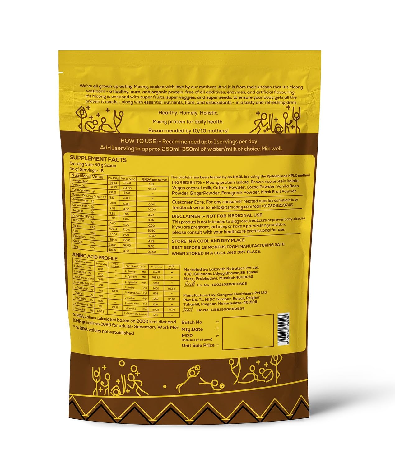 It's Moong Mung Bean & Brown Rice Isolate Plant Protein Powder for Men & Women | 24gms per serve 4.7gms BCAA| African Cocoa Latte | 500gms | Sprouted Plant based protein | Plant Protein