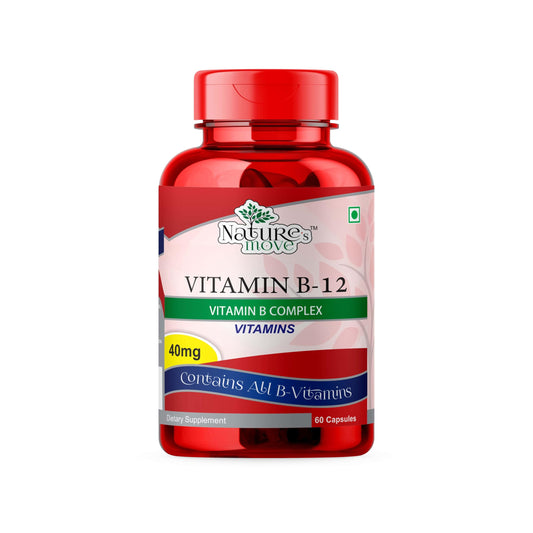 Nature's Move Vitamin B-12 with Full B-Complex Vitamins 40mg | Supports Energy & Immune System | 60 Capsules