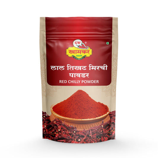 G W Khamkar Special Lal Tikhat Mirchi Powder,lal Tikha Mirch Powder, Red Chilli Powder, Guntur Chillies Sourced From, Andhra Pradesh, and Byadgi Chillies Sourced From Karnataka, Indian Spices, Maharashtrian Masale, Traditionally Pounded, 185 Gm (Pack of 1