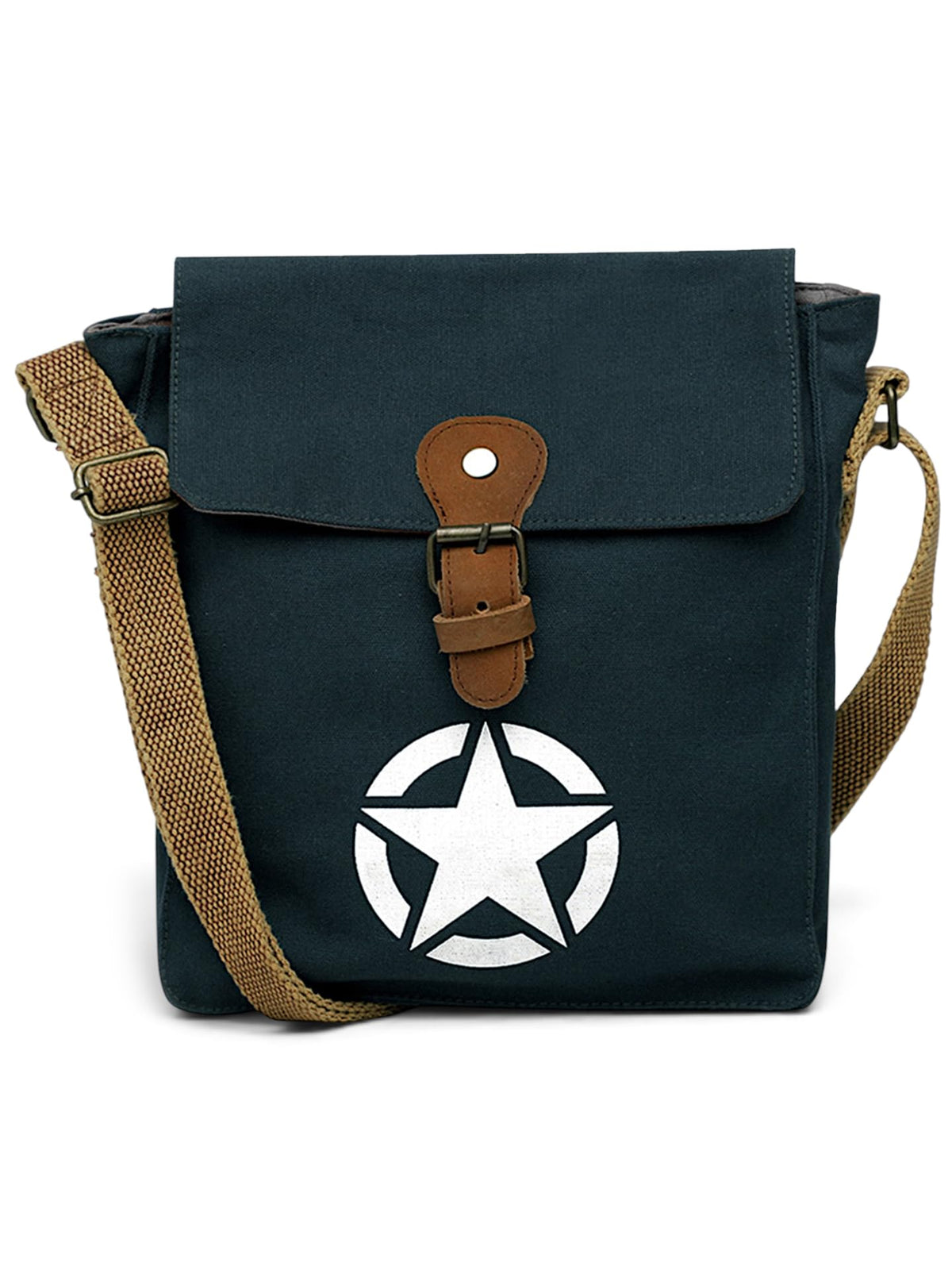 The House of tara Canvas Side Sling Bag For Men & Women | Compact Messenger bag with Leather Strap on flap closure, Adjustable Shoulder Strap & Snap buttons | Casual bag for Office & Travel (Blue)