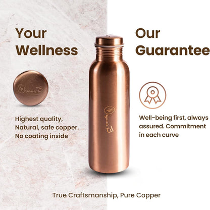 Organic B Copper Water Bottle 1 Litre | Water Bottle For Office | Rakhi Gift for Sister | 100% Pure Copper Insulation Wide Mouth With Ergonomic Design | Leak Proof | Water Bottle For Home - Pack of 2