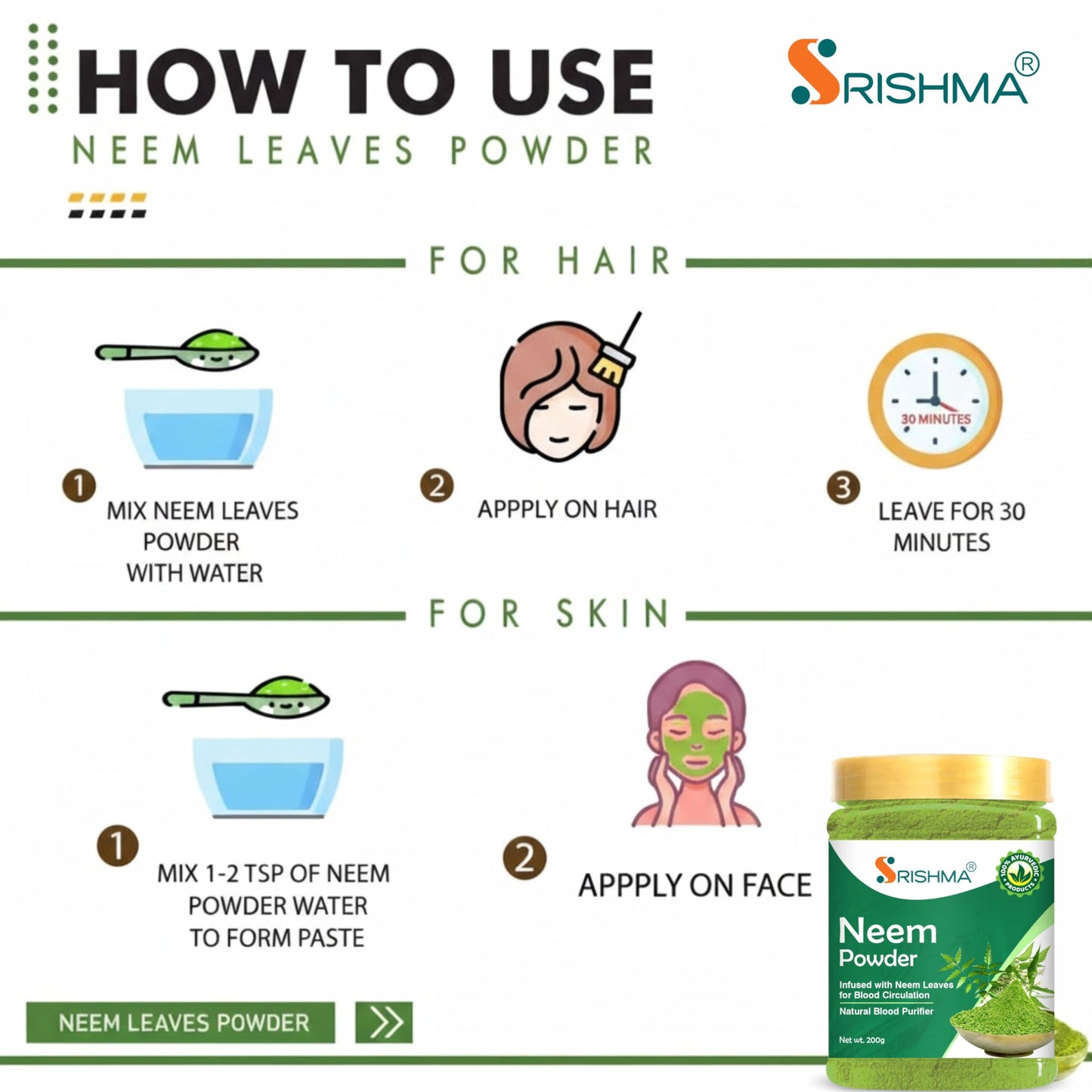 Srishma Neem Powder for Eating | Face Pack | Diabetes | Drink | Fever | Liver (200 g)