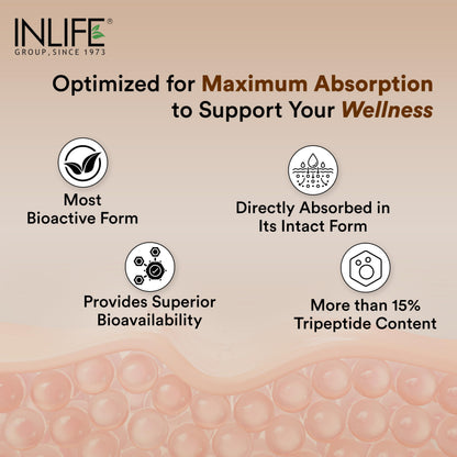 INLIFE Marine Collagen Powder, Hydrolyzed Peptides, Hyaluronic Acid Vitamin C E Biotin, Skin Hair & Joint Health, Men Women, Orange 200g