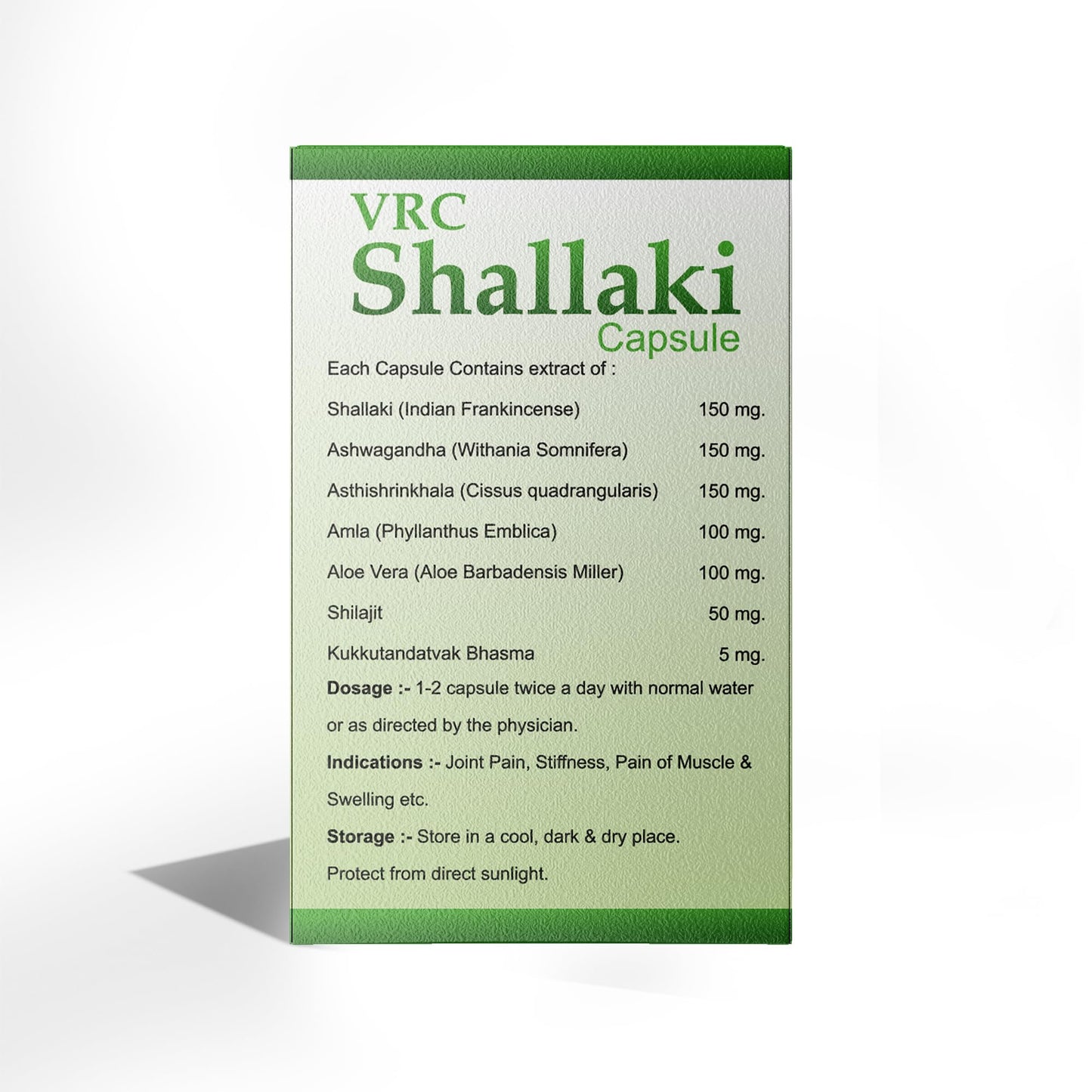 VRC Healthcare Shallaki Capsule | Ayurvedic Supplement for Knee, Back, Joint, Shoulder, Muscle Pain & Swelling | Reduces Pain, Stiffness, Swelling & Enhances Bone Strength | 60 Capsules
