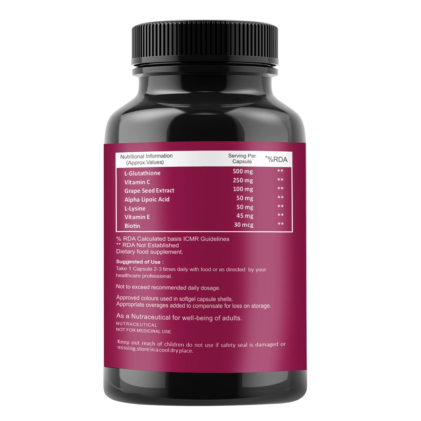 Pure & Pure Healthcare L-Glutathione Capsules 1000mg with Vitamin E and C For GlowingSkin( Pack of 1 )60 capsules