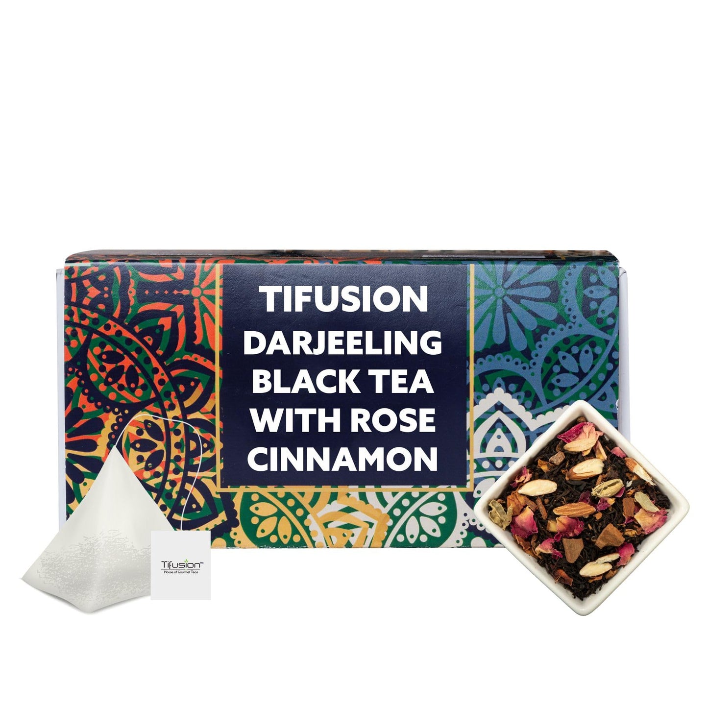 Tifusion Pure and Natural Darjeeling Black Tea with Rose Orange Cinnamon Cardamom & Clove for Digestion Glowing Skin Single Estate Whole Leaf Tea (20 Tea Bag)