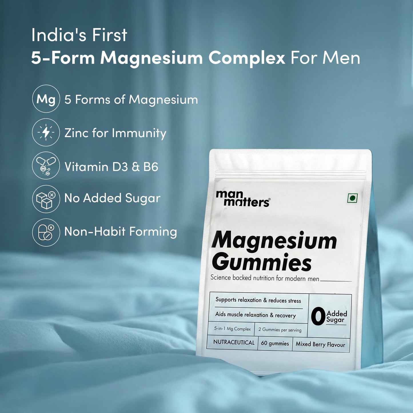 Man Matters Advanced Zinc Magnesium Supplement Gummies with 400mg Magnesium Glycinate, Citrate & Other salts | 30 Days Pack | Supports Sleep, Stress & Muscle Recovery | No Added Sugar | Non Habit Forming