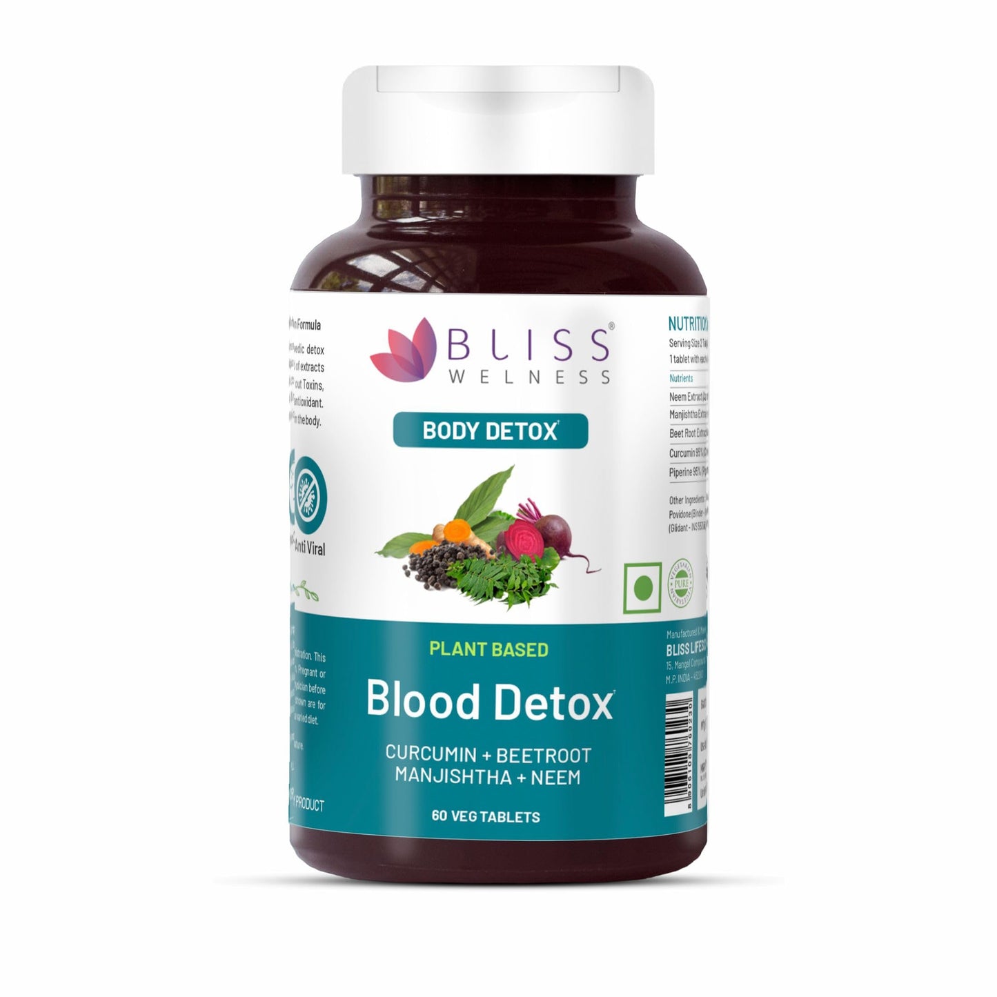 Bliss Welness Blood Detox | Curcumin Beetroot Manjistha Neem Extract - 60 Vegeta