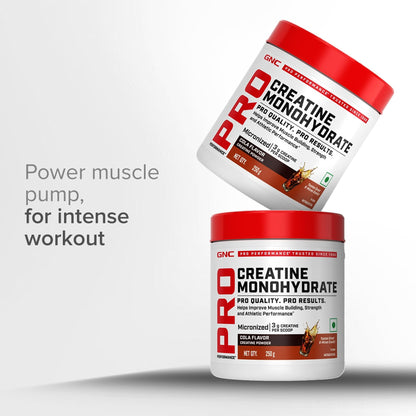 GNC Pro Performance Creatine Monohydrate - 3000mg Creatine Per Scoop | Micronized for Faster Absorption | Boosts Energy, Muscle Volume & Performance | Gluten-Free | Cola | 250gm