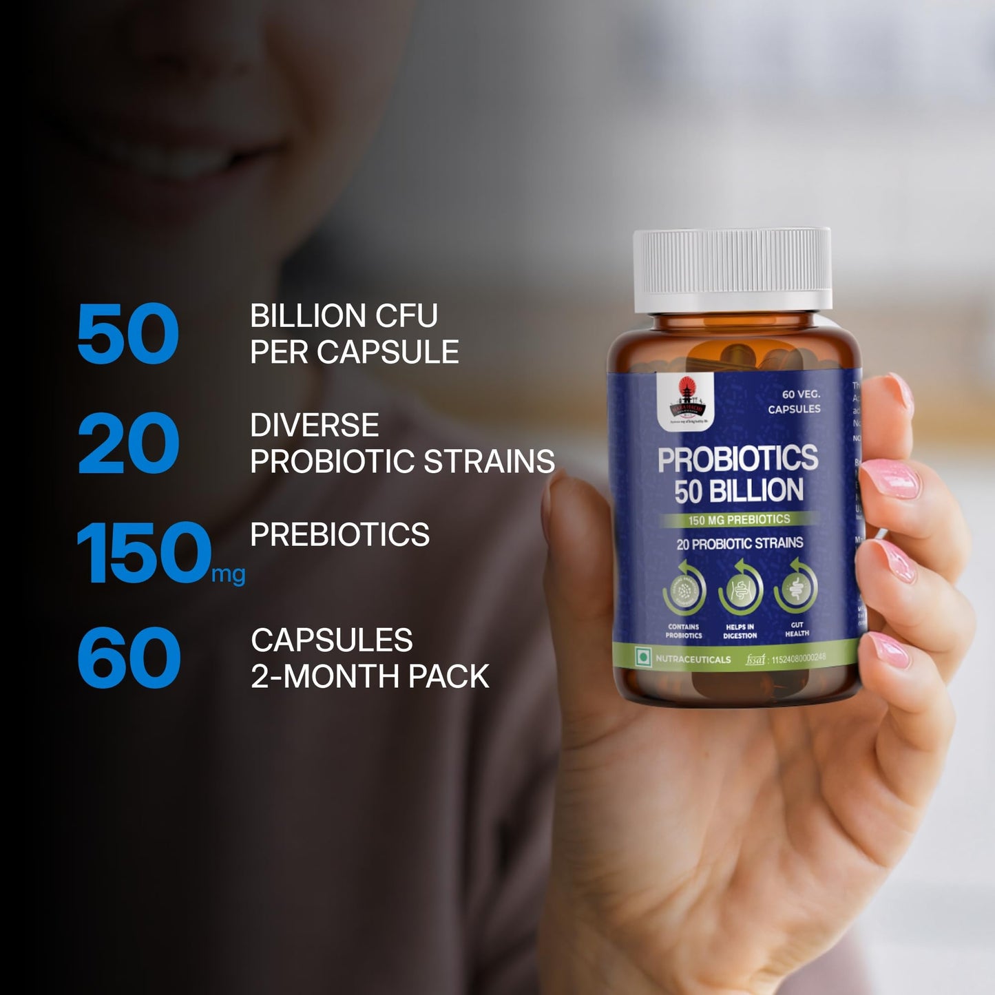 Hara Hachi Worlds No. 1 Supplement| 50 Billion CFU Gut Health Supplements with Probiotic | Gut Cleanse with Prebiotics and Probiotics| 60 Veg Capsules| L Reuteri Probiotics Supplement for Gut Health|