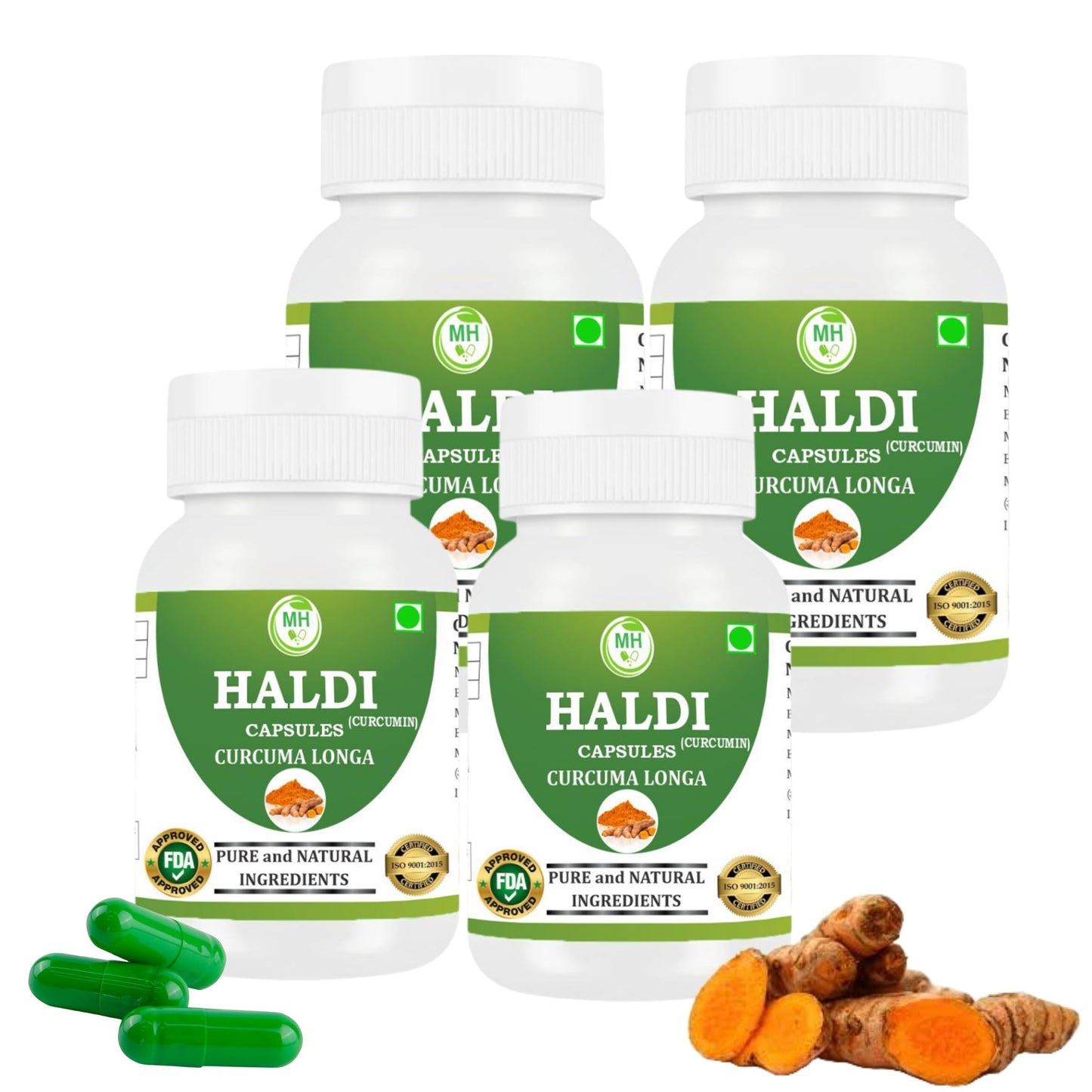 MORSAN HEALTHCARE | Haldi Capsules 500mg – 60 Count | 4 Pack | Vegetarian | Plant-Based | Herbal Supplement | No Artificial Additives | Gluten-Free | Organic |