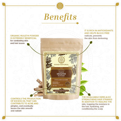Khadi Natural Mulethi Organic Powder Pack | Herbal Skin & Hair Care Remedy | Natural & Pure Mulethi Powder- Pack of 2 (100 g x 2) (200 g)