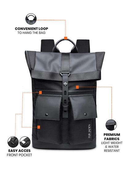FUR JADEN Pro-III Innovative Sack Styled Smart Anti-Theft 2 Compartment Travel Laptop Backpack for Unisex For Business Professionals & College Students (Graphite Black), 20 Litres