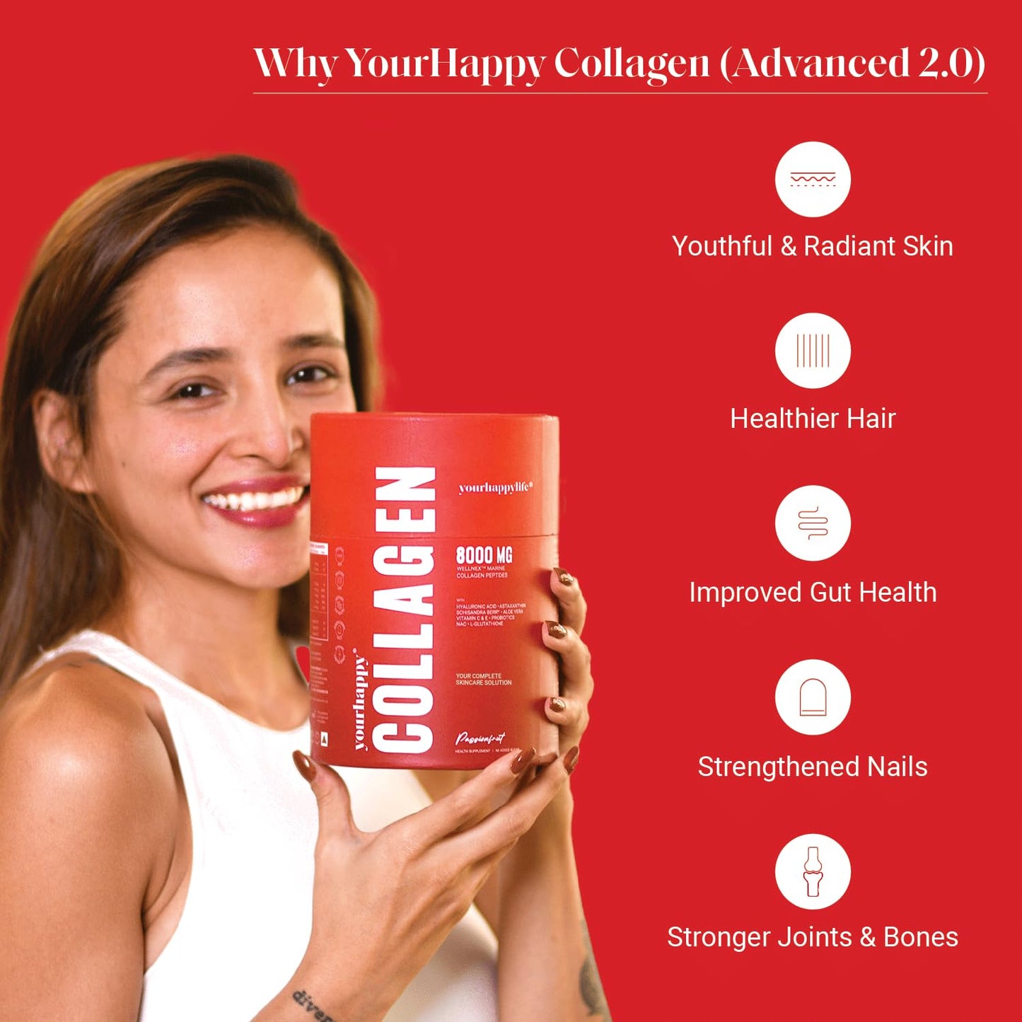 YourHappyLife Marine Collagen Advanced (30 Sachets) | 8000mg of Premium Wild-Caught Marine Collagen with Glutathione, NAC, Biotin & Hyaluronic Acid for Renewed & Radiant Skin & Hair.