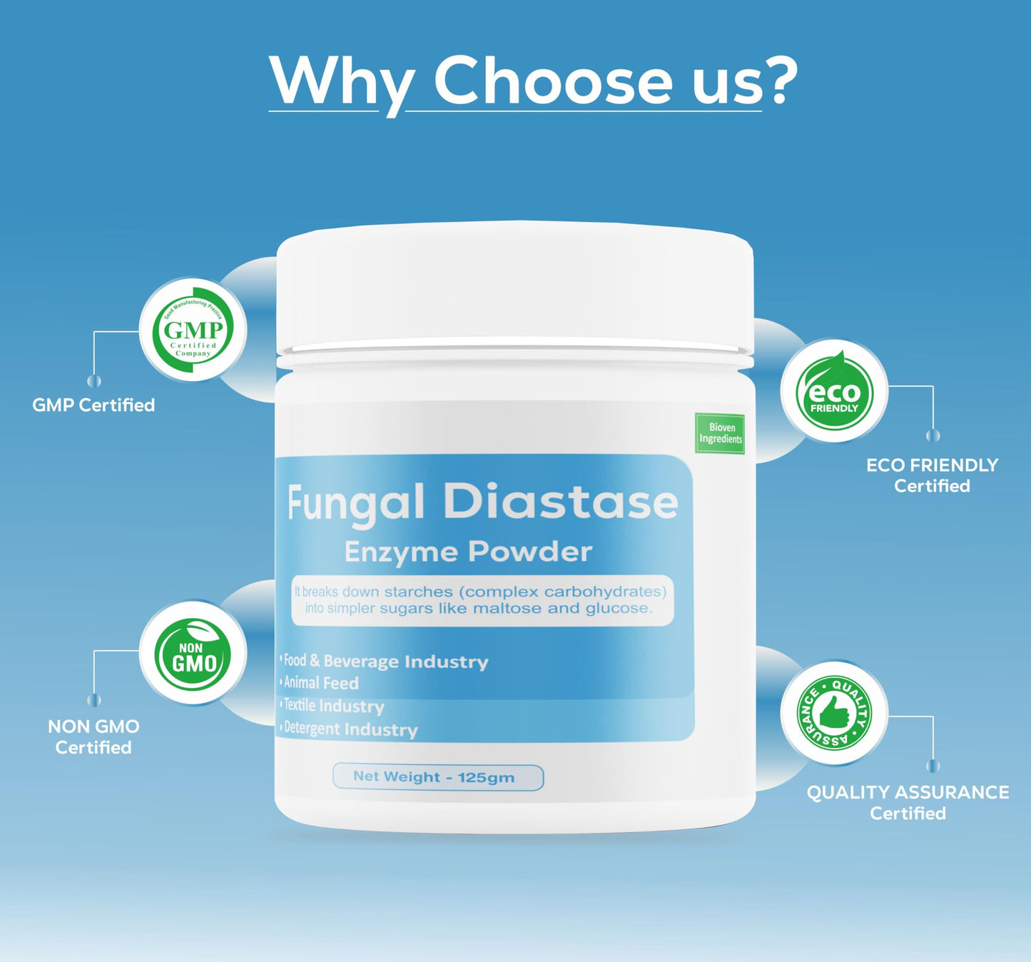 Fungal Diastase Enzyme Powder by Bioven Ingredients, Non-GMO Supplement,Helps in Dough Fermentation, Dietary Supplements/Food and Beverages