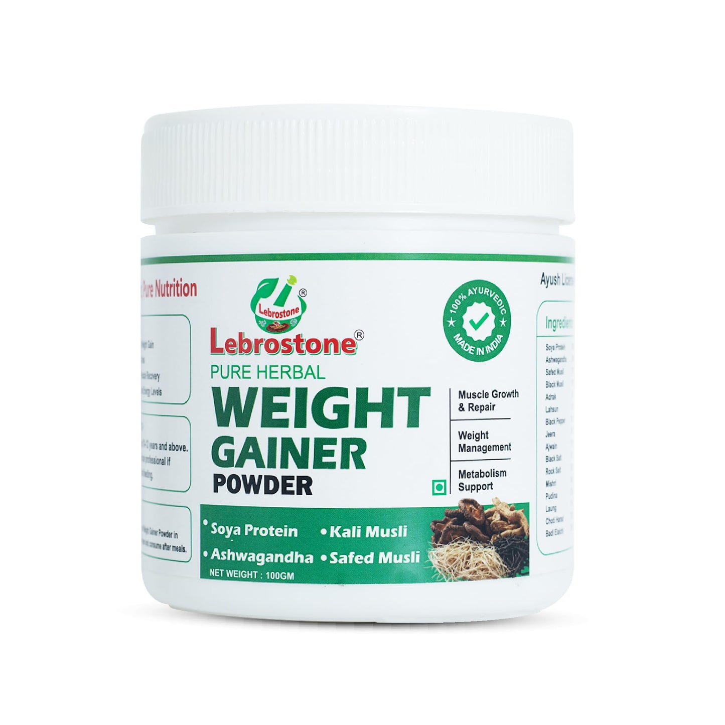 Lebrostone Weight Gainer | Ayurvedic Natural Weight Gain Supplement for Men & Women | Boosts Appetite, Energy, Muscle Growth & Overall Wellness | 100g