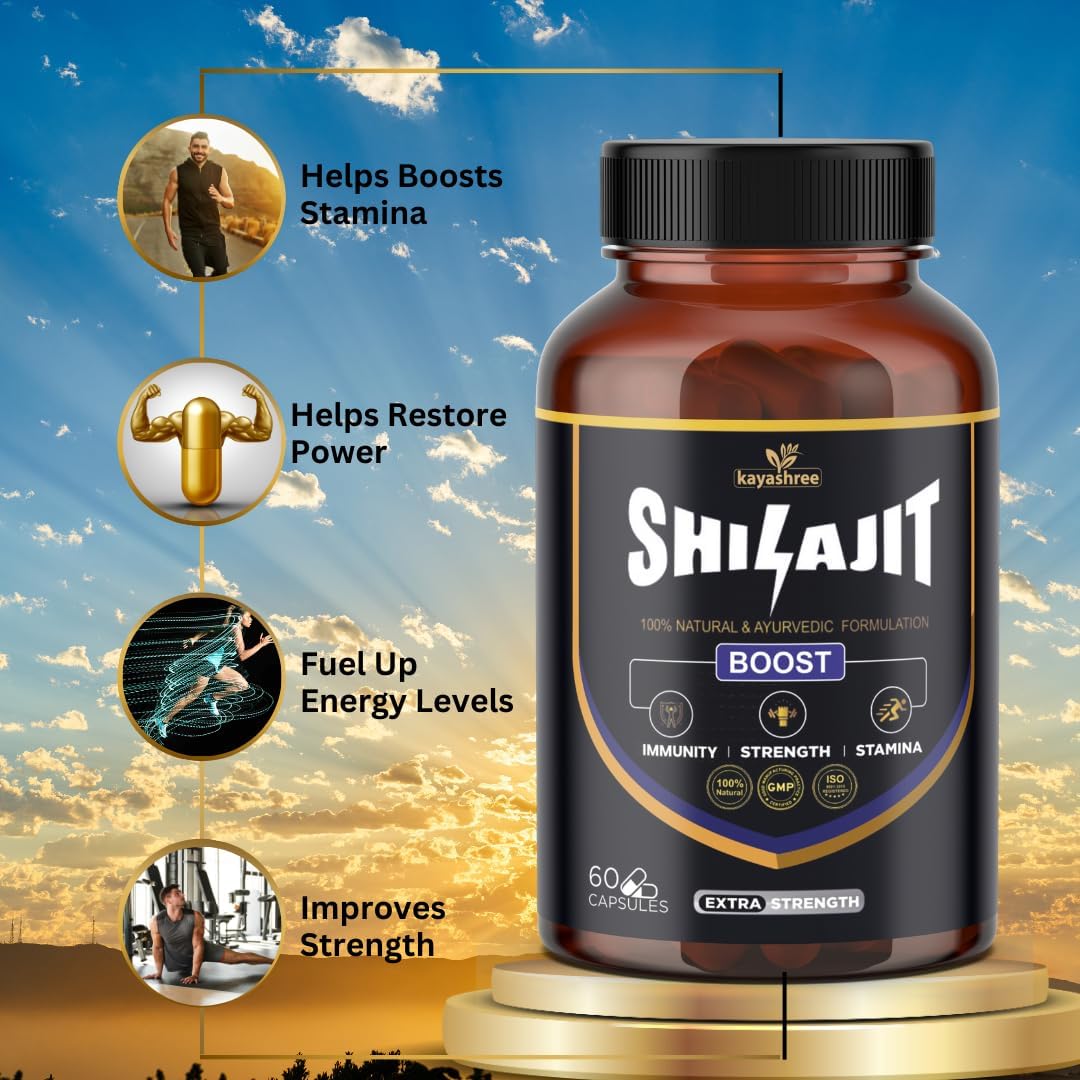 Kayashree Shilajit | 100% Pure Shilajit I 60 Capsules | Enhances Stamina, Energy, and Power | Supports Healthy Testosterone Levels
