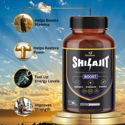 Kayashree Shilajit | 100% Pure Shilajit I 60 Capsules | Enhances Stamina, Energy, and Power | Supports Healthy Testosterone Levels