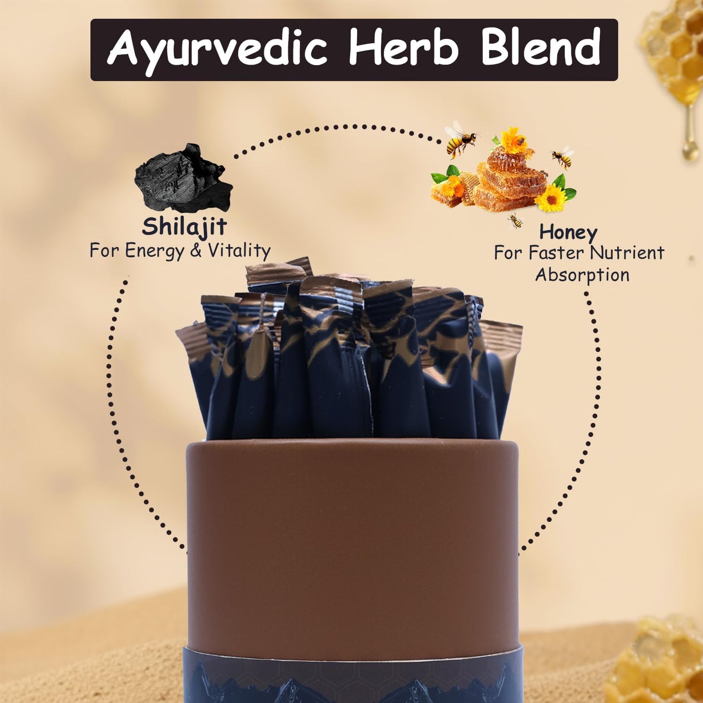 AYODH Himalayan Shilajit Honey Sticks Dark Chocolate Flavor (30 Count) | 75 Fulvic Acid Trace Minerals | Natural Energy Immunity Boost | Pack of 2