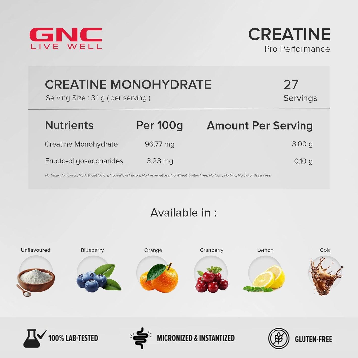 GNC Pro Performance Creatine Monohydrate - 3000mg Creatine Per Scoop | Micronized for Faster Absorption | Boosts Energy, Muscle Volume & Performance | Gluten-Free | Cola | 100gm
