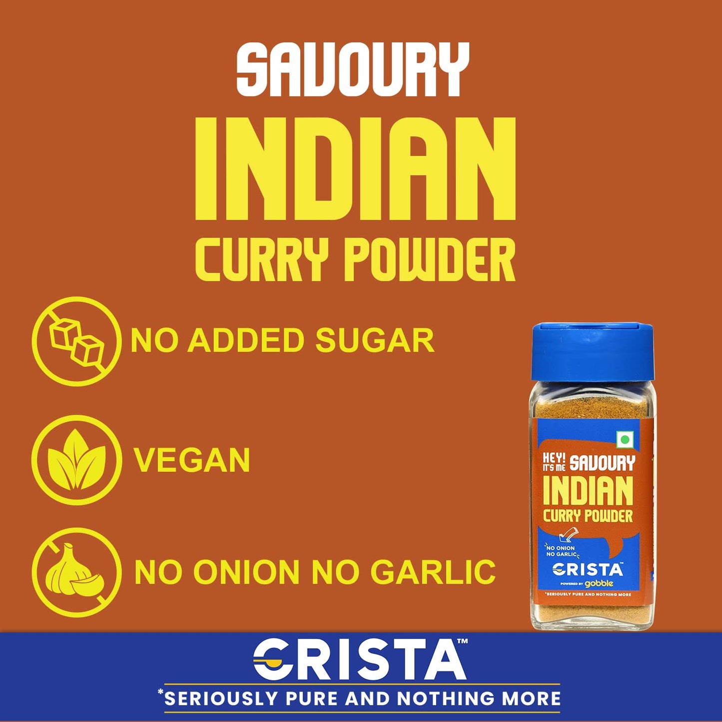 CRISTA 45 gms, Savoury Indian Curry Powder | Multipurpose Flavourful Blend | All Spices Powder | No Added Sugar | No Onion | No Garlic | Vegan | Zero added Colours, Additives & Preservatives