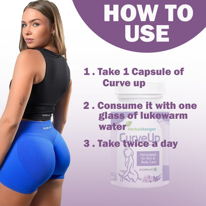 Herbal Hanger CurveUp Natural Hip Capsules, 30 Count, Ayurvedic Formula, 500mg Capsules with Jadhwar and Isabgol for Body Caree and Healthy Weight Supporrt