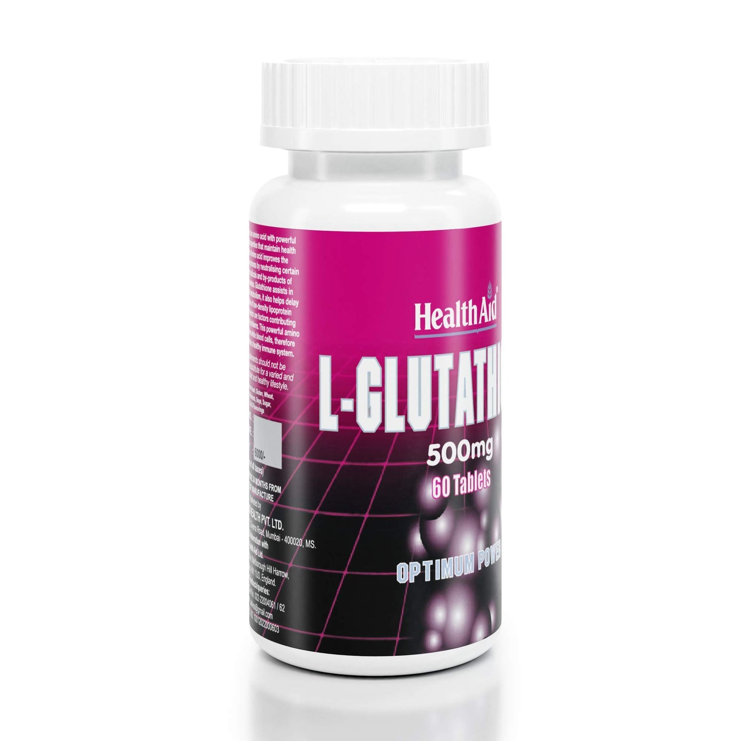 HealthAid L-Glutathione 500mg with Vitamin C For Glowing & Radiant Skin| Supplement for Glowing Skin, Anti Aging & helps improve detoxification | 60 tablets