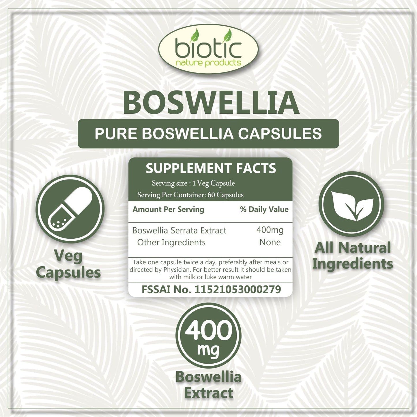 Biotic Cissus quadrangularis Extract Capsules and Boswellia Serrata Capsules (Shallaki) Extract - 120 Veg Capsules