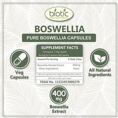 Biotic Cissus quadrangularis Extract Capsules and Boswellia Serrata Capsules (Shallaki) Extract - 120 Veg Capsules