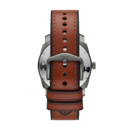 Fossil Leather Machine Analog Gray Dial Men's Watch-Fs5900, Band Color:Brown, Dial_Grey