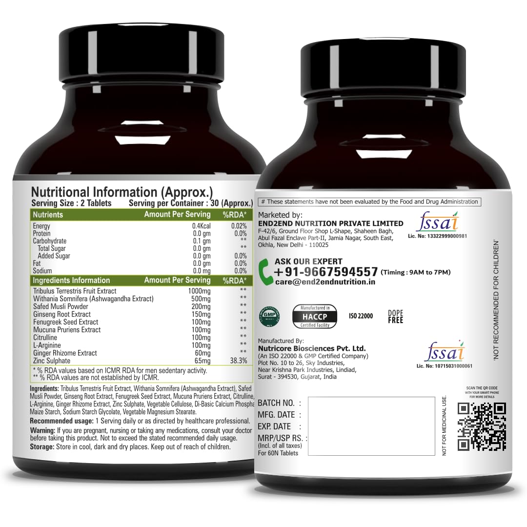 End2End Nutrition Testo 10X Natural Testosterone Booster Supplement and Omega 3 Fish Oil