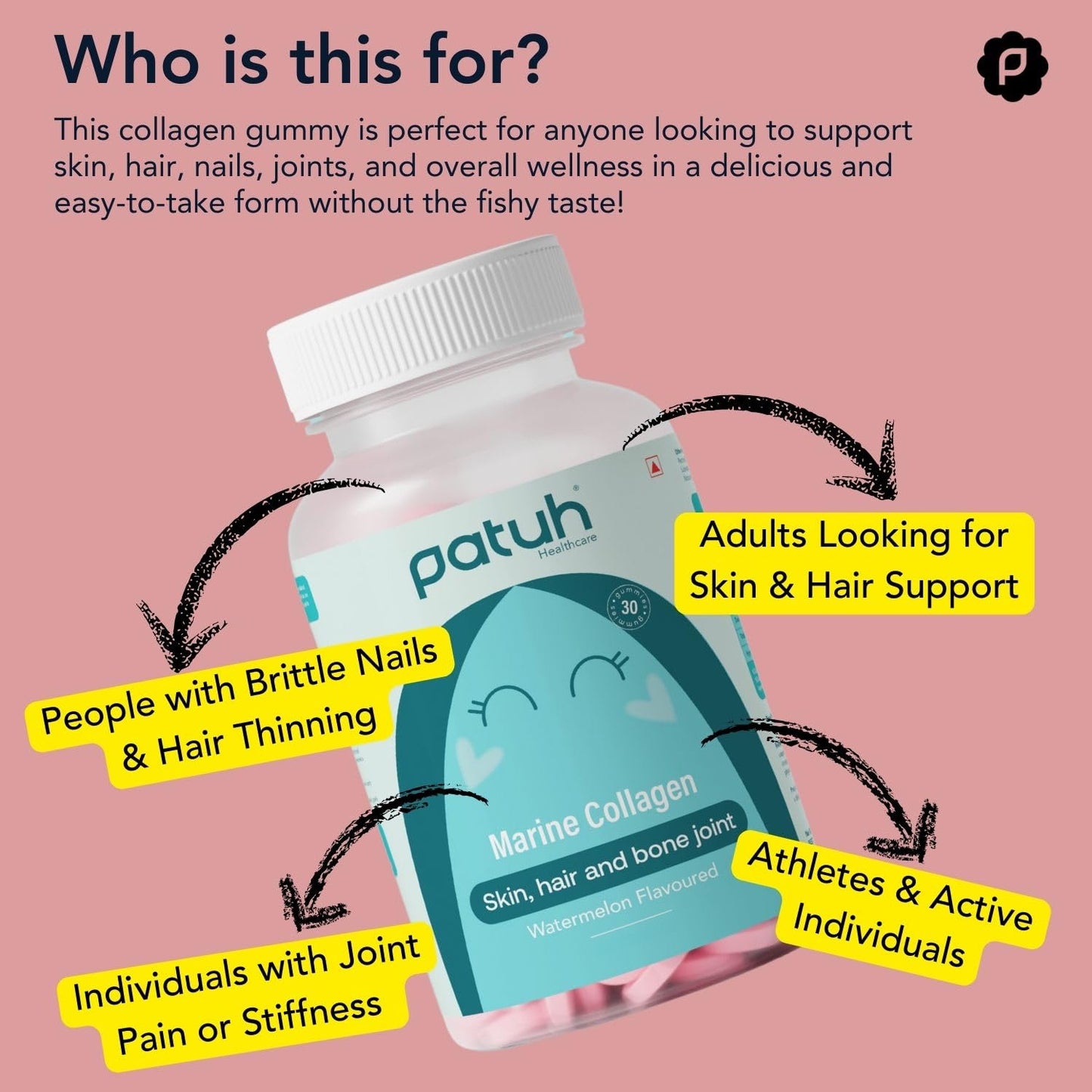 Patuh Healthcare Marine Collagen and Sleep Gummies Combo, Marine Collagen for Skin, Hair & Nails, 5-HTP & Melatonin Sleep Support Gummies Relaxation
