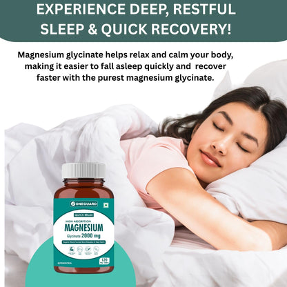 ONEGUARD Magnesium Glycinate Supplement 120 Veg Tablets, 2000mg Per Serving, High Absorption Chelated Form, helpful in Muscle & Nerve Relaxation, Better Sleep Quality for Men & Women