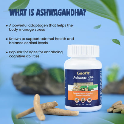 Geofit Ashwagandha 60 Tablets (Pack of 3) | Ayurvedic Tablets for Immunity Boosting Well Being & Increasing Strength & Stamina | Stress Relieving Tablet