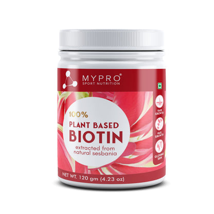 Mypro Sport Nutrition 100% Plant Based Biotin Extracted From Natural sesbania With Amla,Pomegranate,Sea Buckthron,Bamboo Shoot - 120 Gm Powder (4.23 oz)
