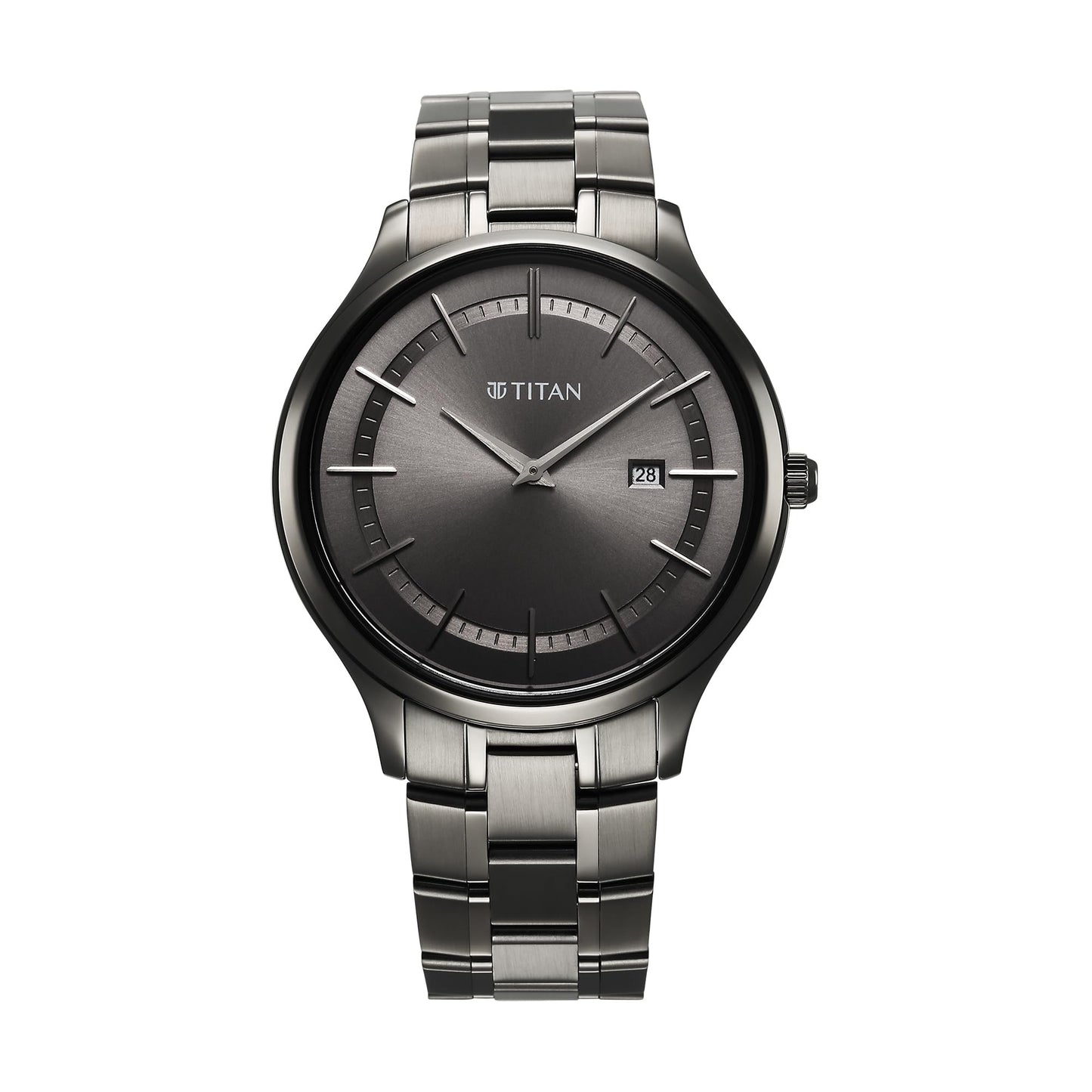 Titan Clasique Slim Quartz Analog with Date Grey Dial with Grey Color Stainless