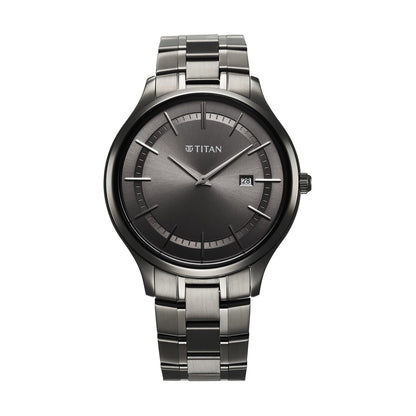 Titan Clasique Slim Quartz Analog with Date Grey Dial with Grey Color Stainless