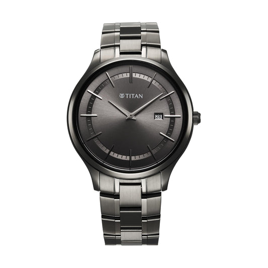 Titan Clasique Slim Quartz Analog with Date Grey Dial with Grey Color Stainless