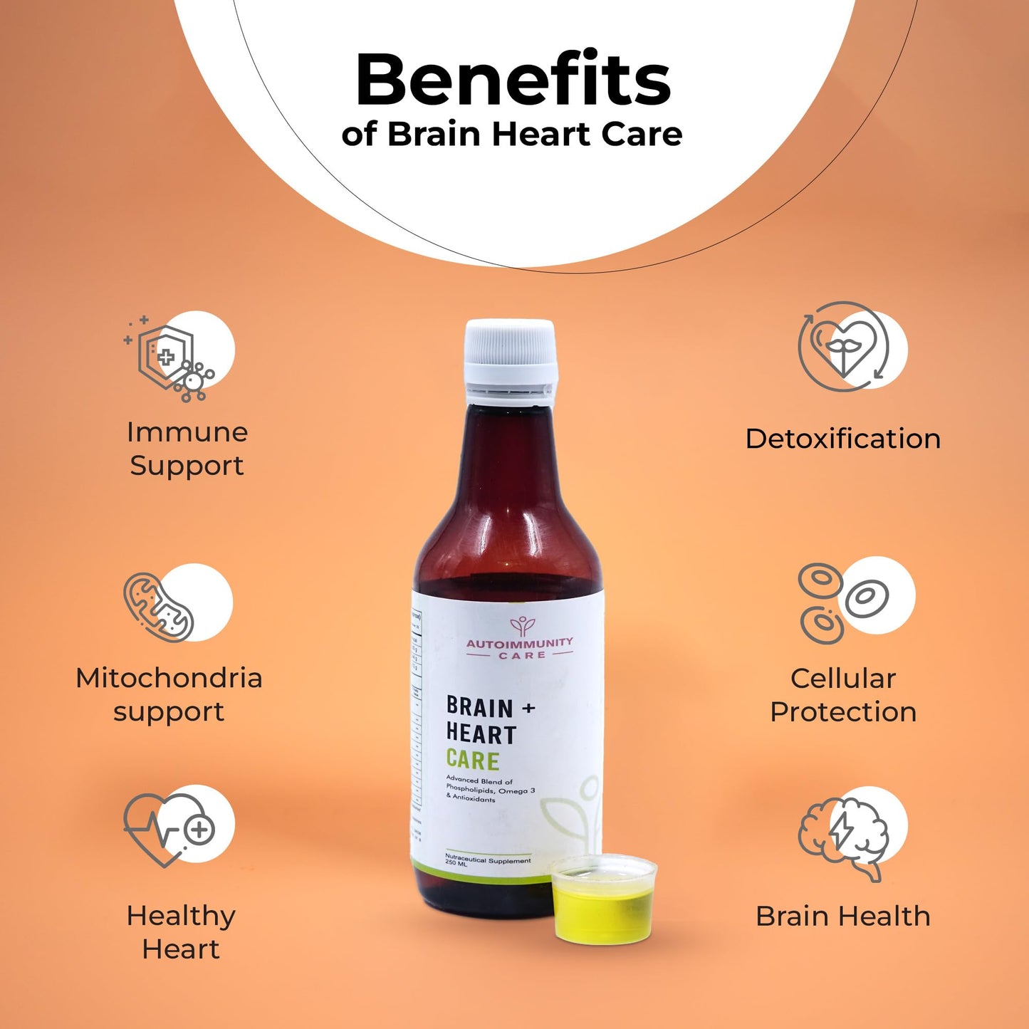 Autoimmunity care Brain + Heart Care | For Brain, Heart, Joint, Skin, Eye & Immune System Support | Advanced Blend of Phospholipids, EPA & DHA Omega 3, Astaxanthin, C0Q10 & Antioxidants | 250 ML Oil