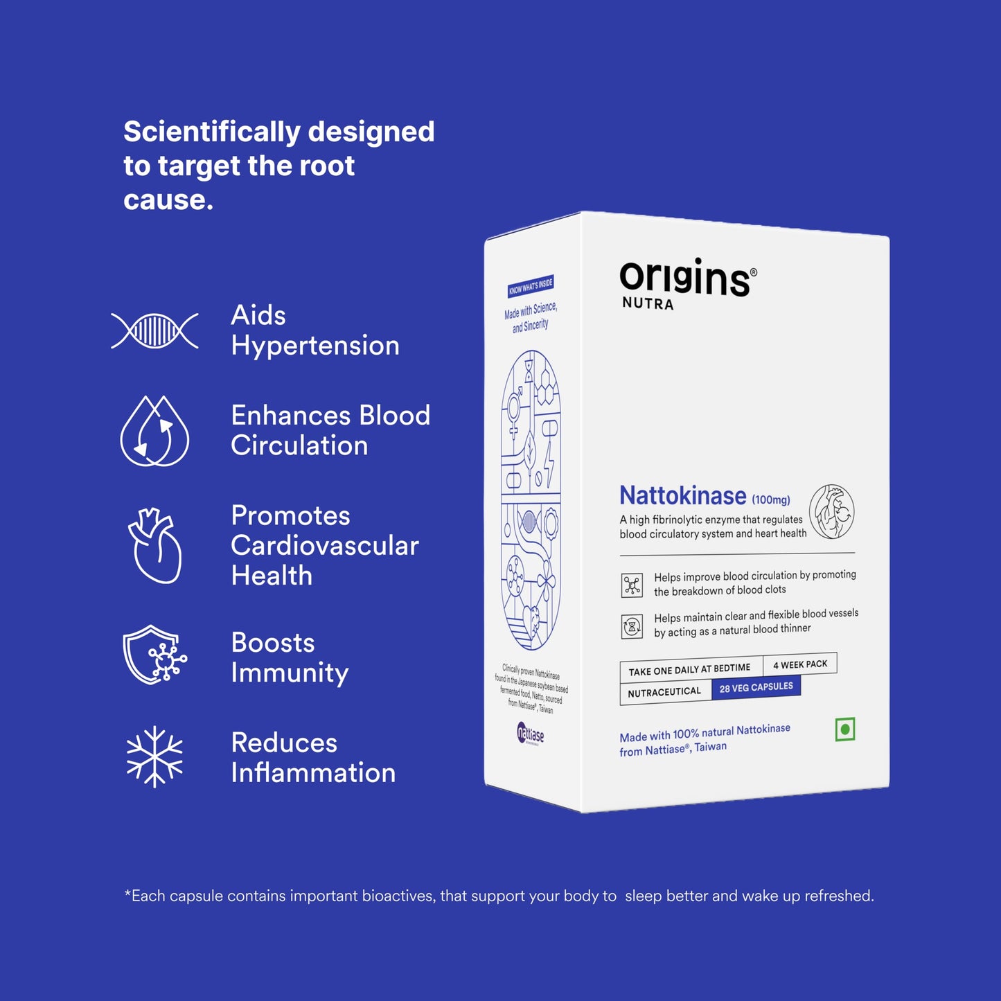 Origins Nutra Nattiase® Nattokinase 2000FU | Supports Heart Health & Smooth Circulation| GMP Certified| 28 Veg Capsules (Pack of 1)