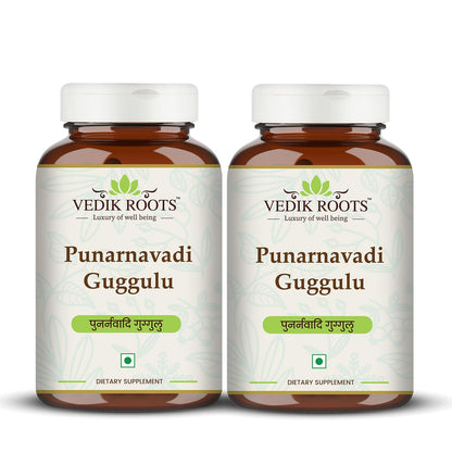 Vedikroots Punarnavadi Guggulu - Natural Diuretic | Promotes Healthy Liver & Kidney Functions | Ayurvedic Supplement For Swelling 60 Tab (Pack-2))