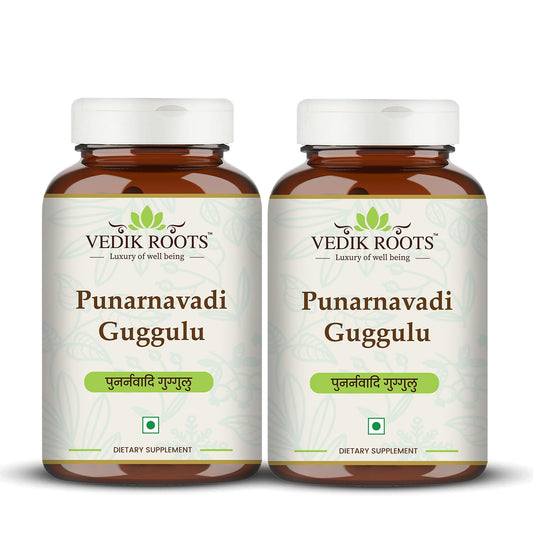 Vedikroots Punarnavadi Guggulu - Natural Diuretic | Promotes Healthy Liver & Kidney Functions | Ayurvedic Supplement For Swelling 60 Tab (Pack-2))