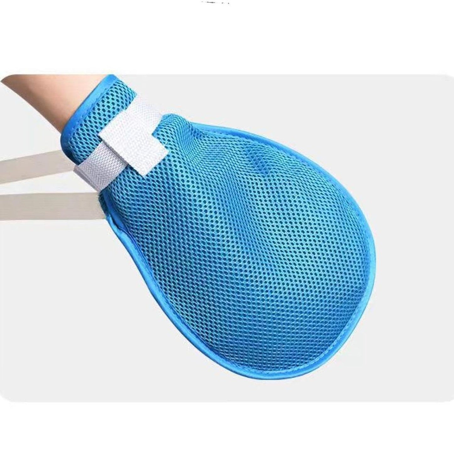 CALANDIS™ Hand Restraint Glove Mesh Cloth Elderly Portable Multifunction Security Mitt Light Blue with Zip